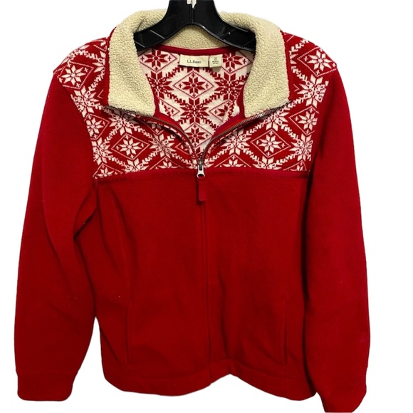 L.L. Bean Sweaters Ll Bean Red Snowflake Winter Zip Up Fleece